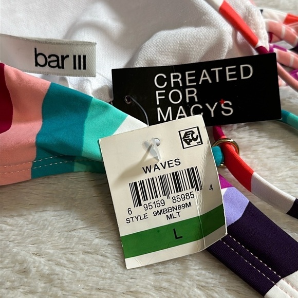 Bar III Multi Waves Printed Strappy Bralette Bikini Swim Top Pink Purple size L - Picture 5 of 14